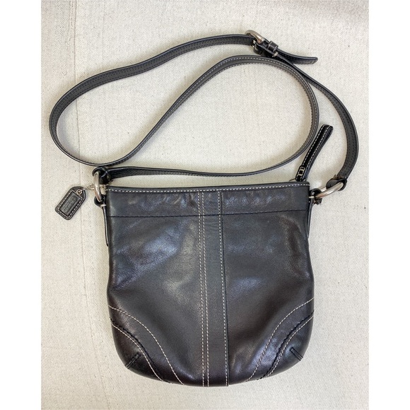 Vintage Y2K Coach Black Leather Crossbody Bag adjustable strap nickel hardware - Picture 1 of 9